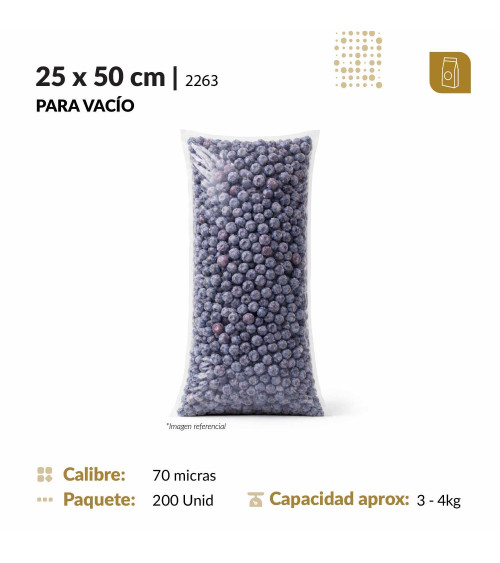 Funda plana 25x50 transparente para empacado al vacio