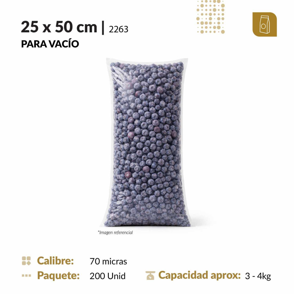 Funda plana 25x50 transparente para empacado al vacio
