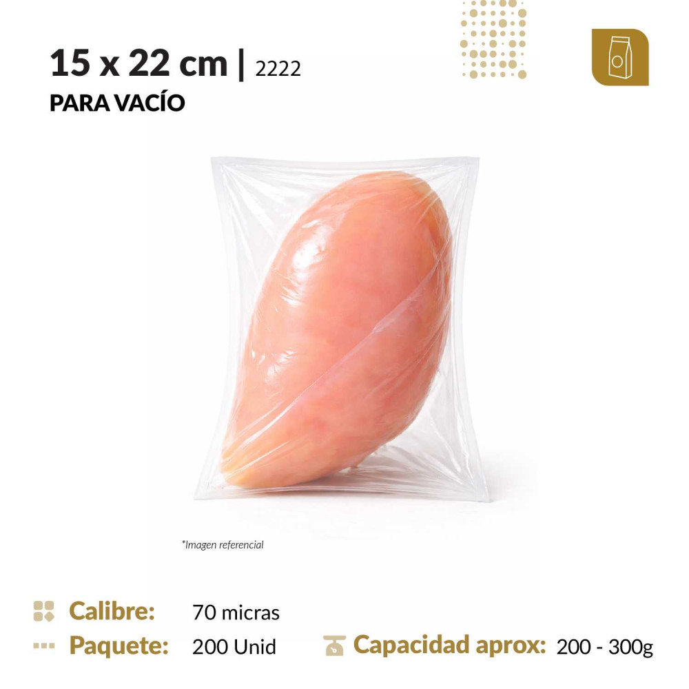 Funda plana 15x22 transparente para empacado al vacio