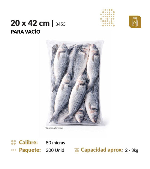 Funda plana 20x42 transparente de 80 micras para empacado al vacío