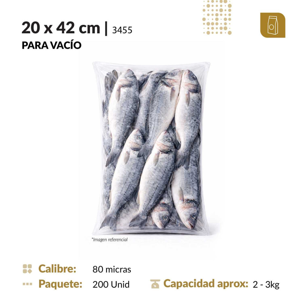 Funda plana 20x42 transparente de 80 micras para empacado al vacío