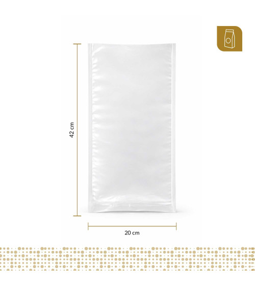 Funda plana 20x42 transparente de 80 micras para empacado al vacío