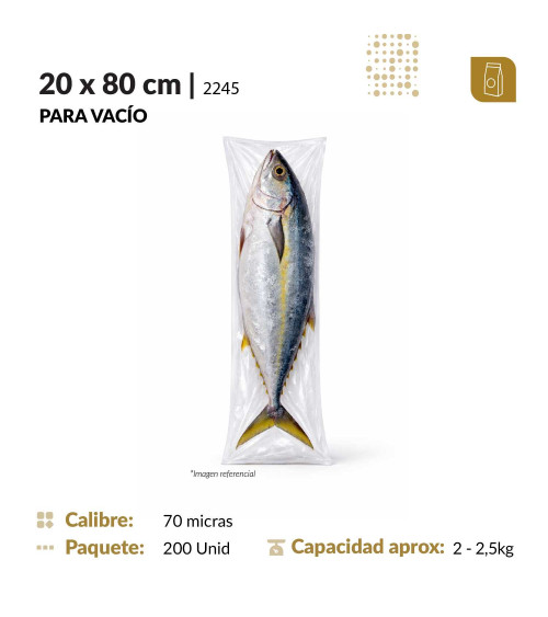 Funda plana 20x80 transparente para empacado al vacio