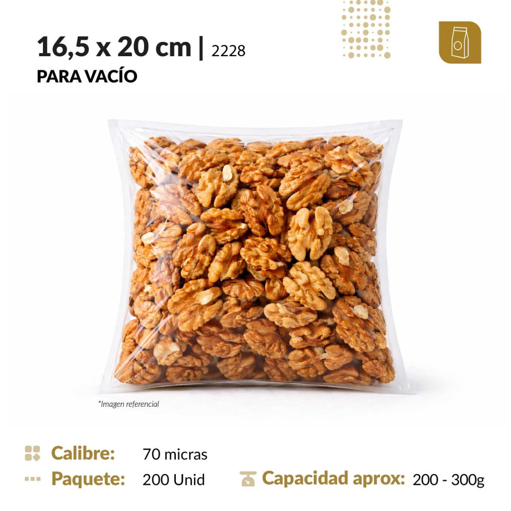 Funda plana 16.5x20 transparente para empacado al vacio