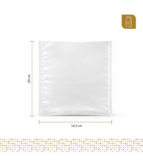 Funda plana 16.5x20 transparente para empacado al vacio