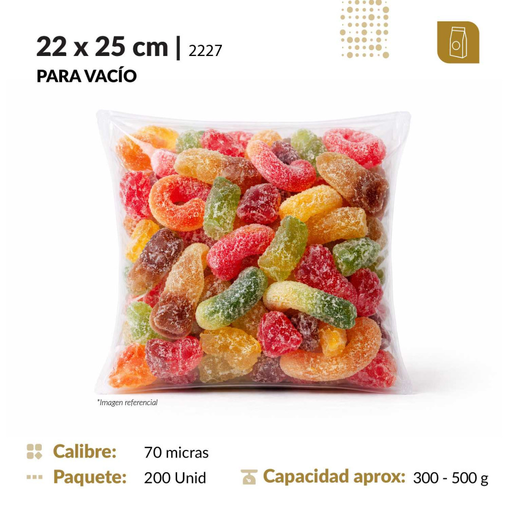 Funda plana 22x25 transparente para empacado al vacio