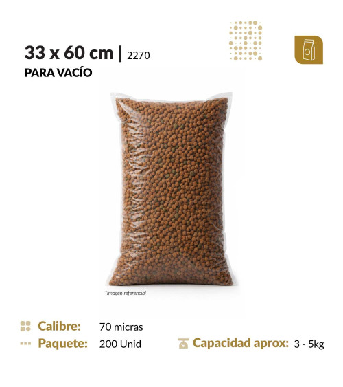 Funda plana 33x60 transparente para empacado al vacio