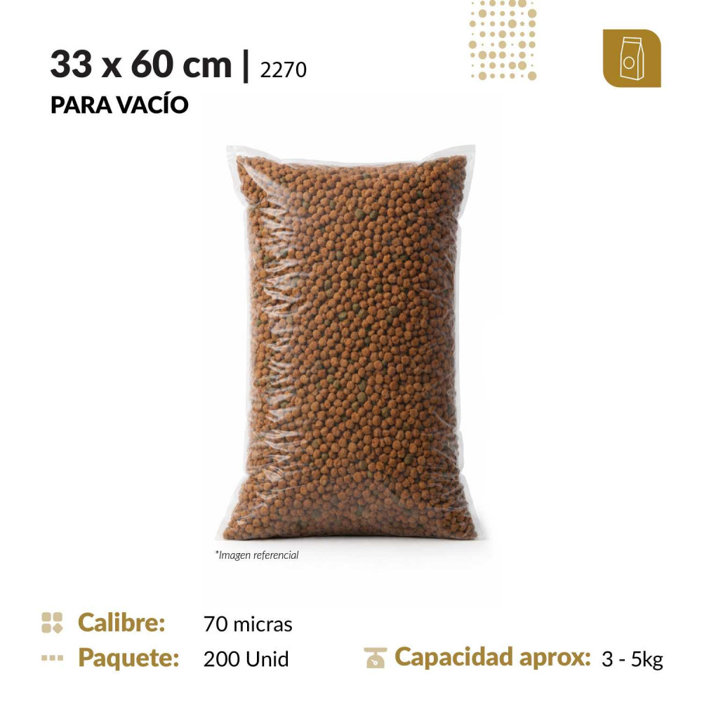 Funda plana 33x60 transparente para empacado al vacio