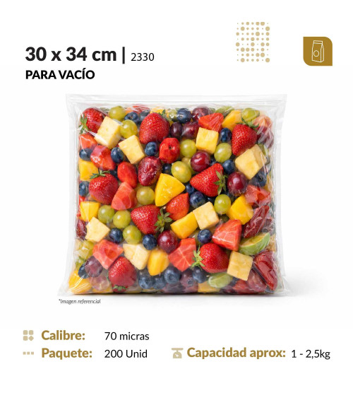 Funda plana 30x34 transparente para empacado al vacio