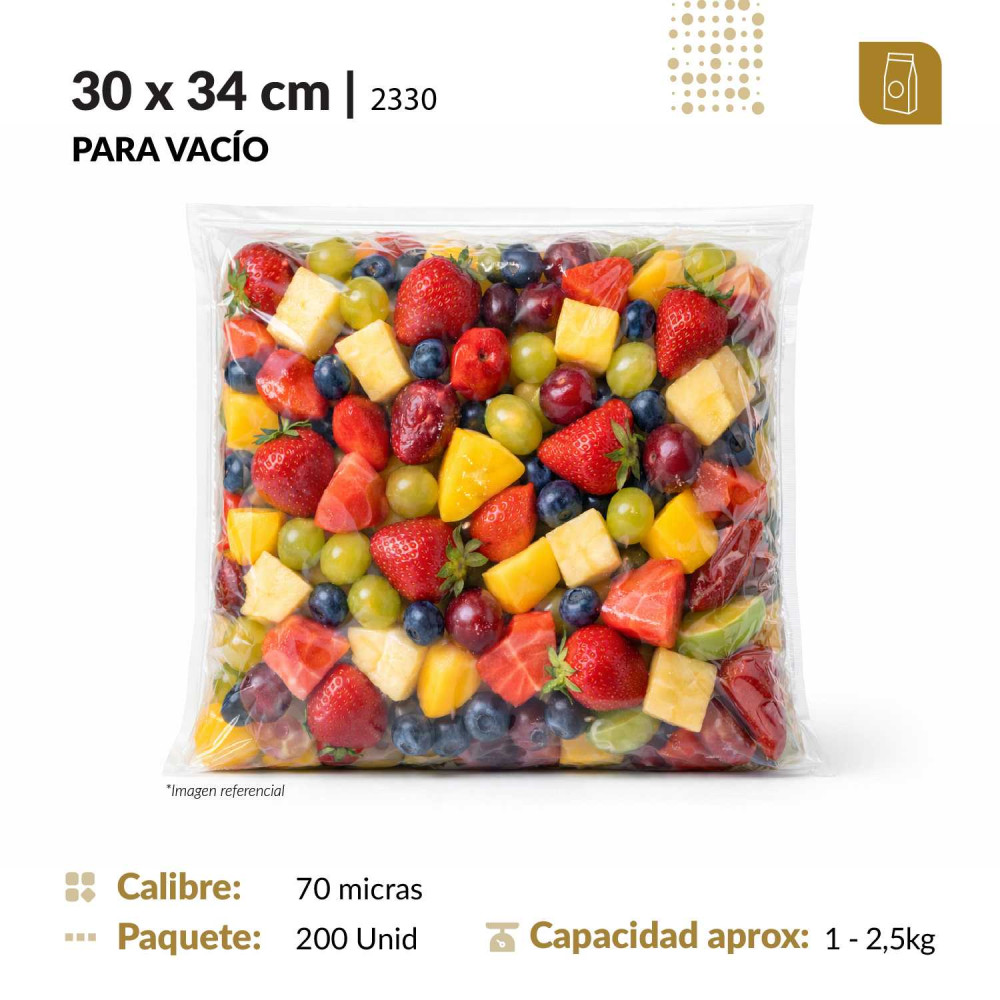 Funda plana 30x34 transparente para empacado al vacio