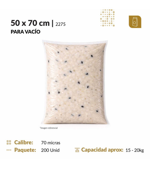 Funda plana 50x70 transparente para empacado al vacio