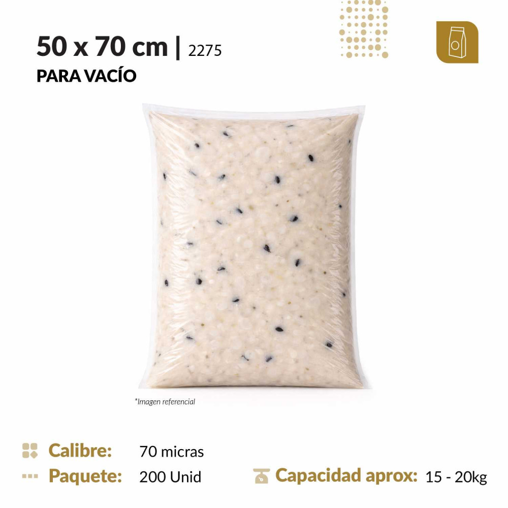 Funda plana 50x70 transparente para empacado al vacio