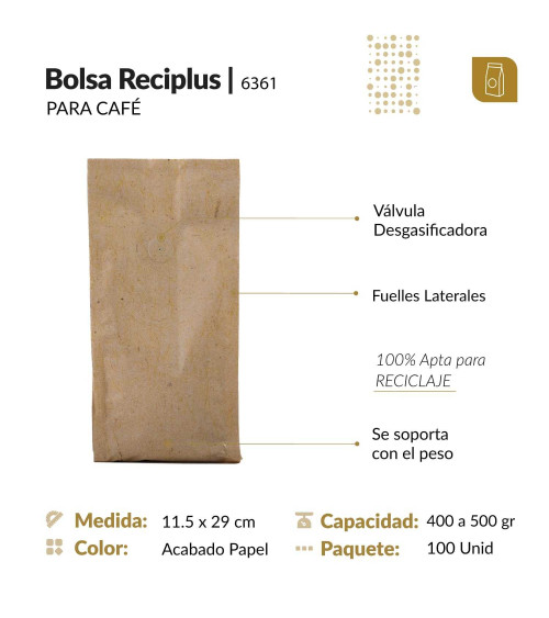 Bolsa flexible 11.5x29 RECIPLUS con válvula y 4 sellos tipo papel