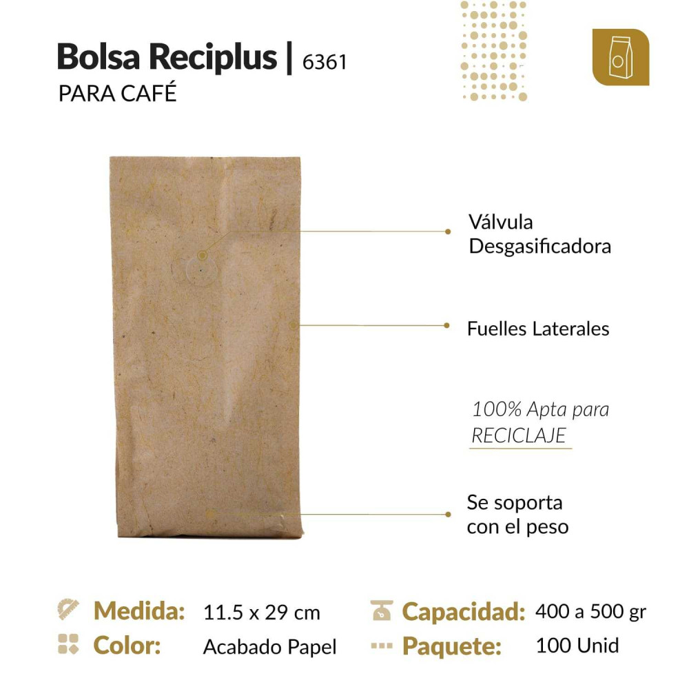 Bolsa flexible 11.5x29 RECIPLUS con válvula y 4 sellos tipo papel