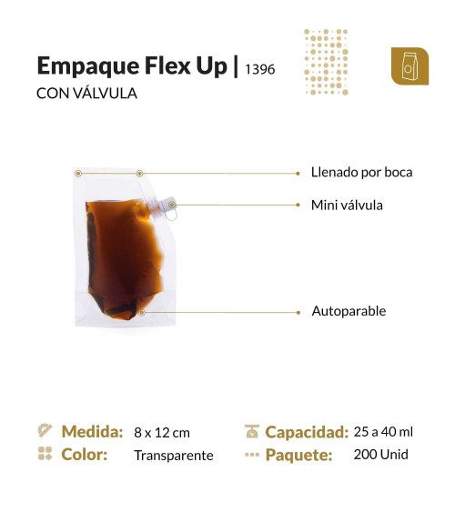 Funda parable tipo Doypack con válvula tipo sachet 8x12 cm transparente para líquidos y pastosos