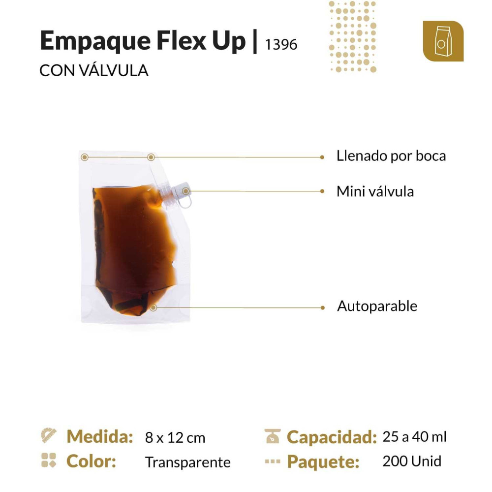 Funda parable tipo Doypack con válvula tipo sachet 8x12 cm transparente para líquidos y pastosos