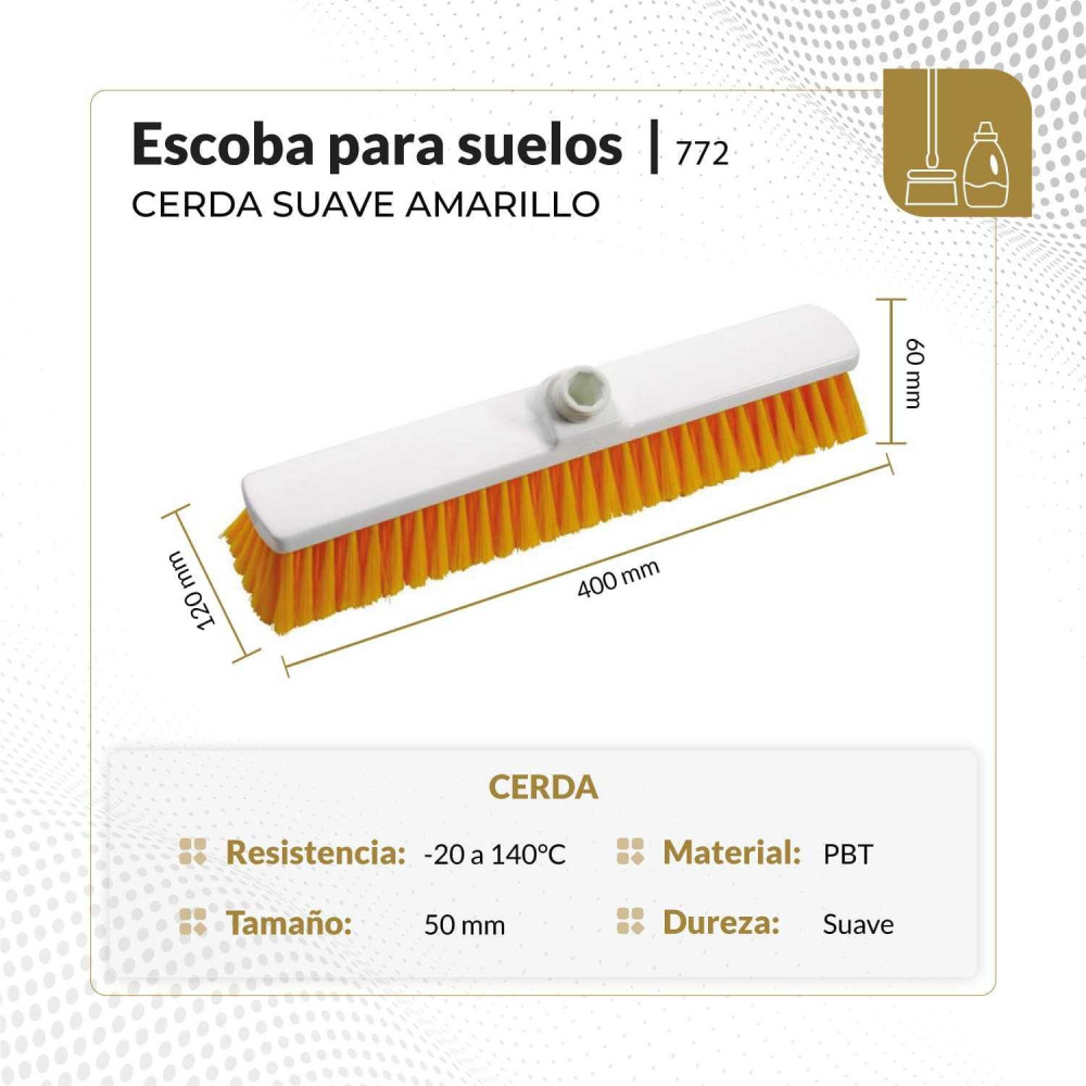 Escoba para suelos cerda suave 40 cm color amarillo