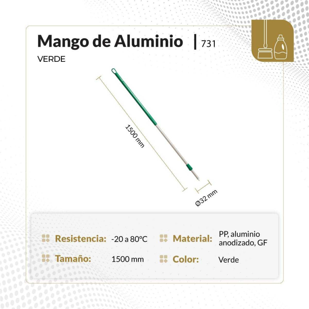 Mango de aluminio color verde 1500 mm