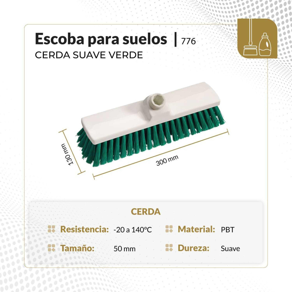 Escoba para suelos cerda suave 30 cm color verde