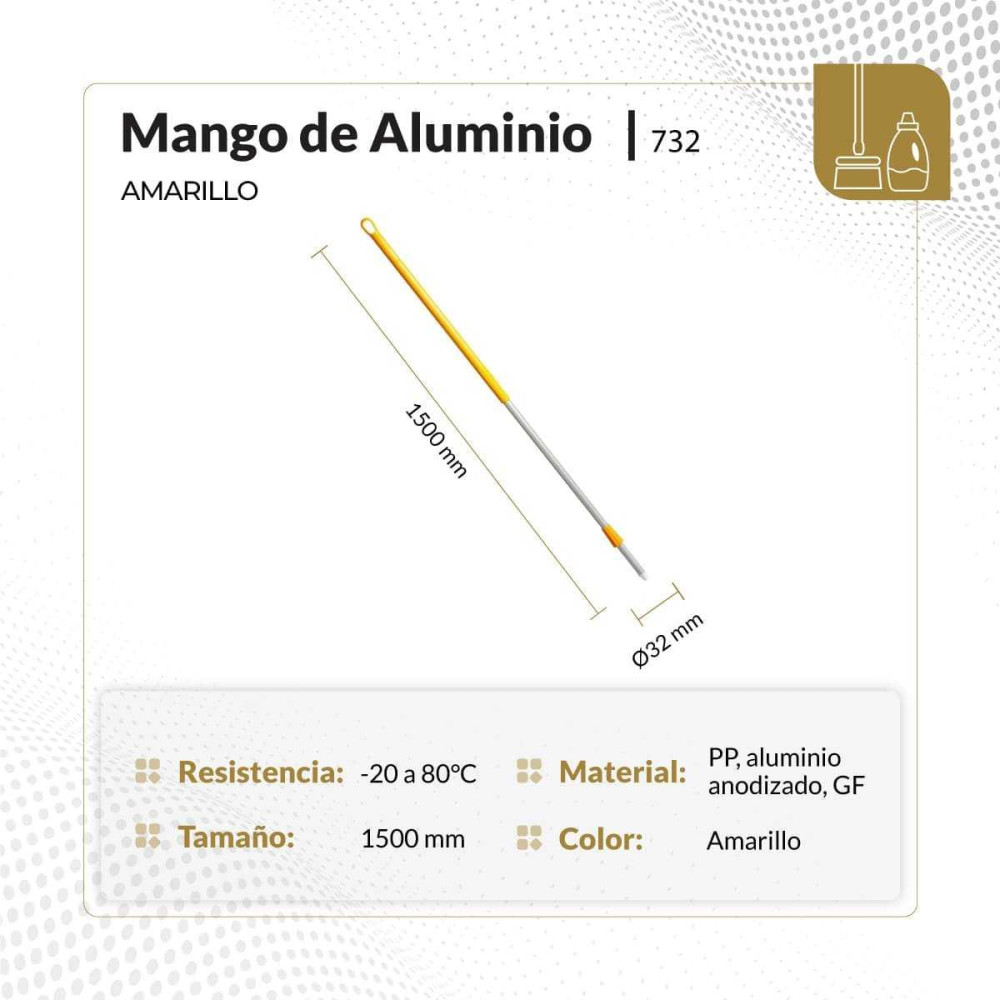 Mango de aluminio color amarillo 1500 mm