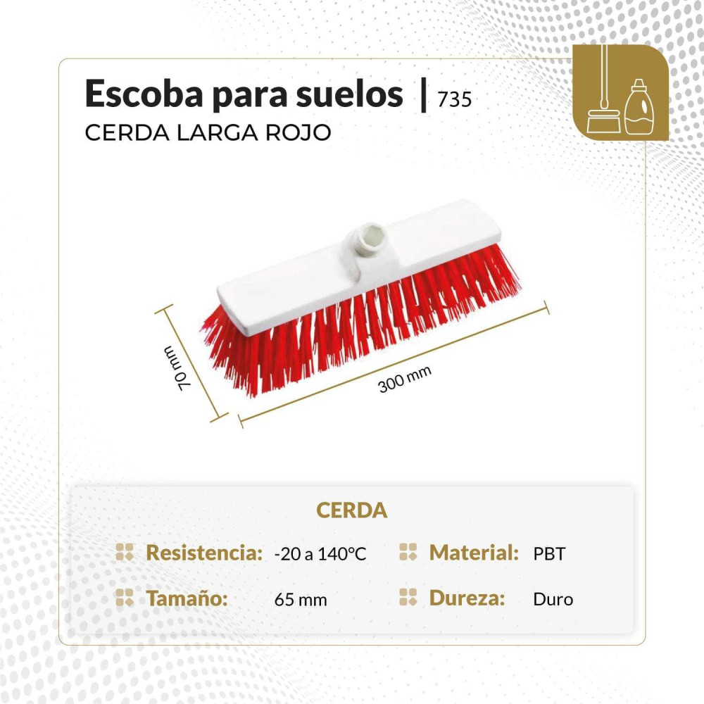 Escoba para suelos cerda larga dureza media 30 cm color rojo