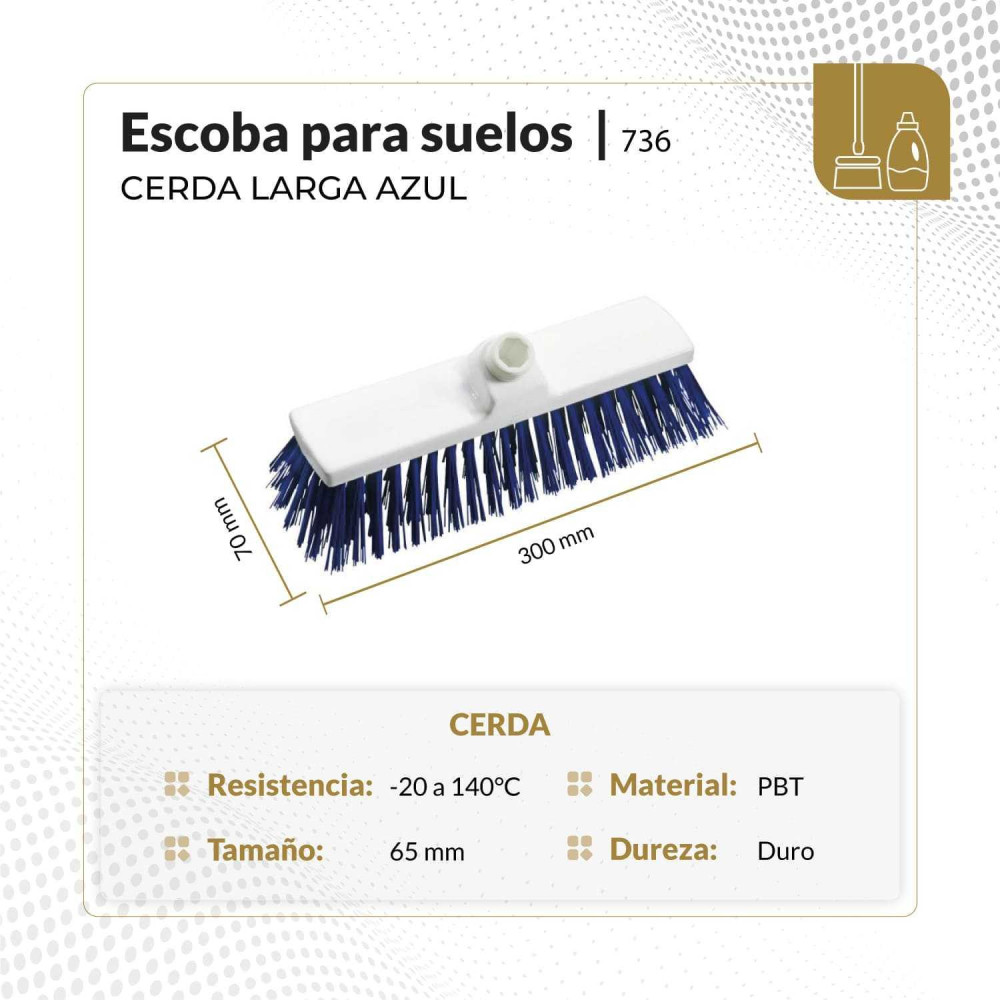 Escoba para suelos cerda larga dureza media 30 cm color azul