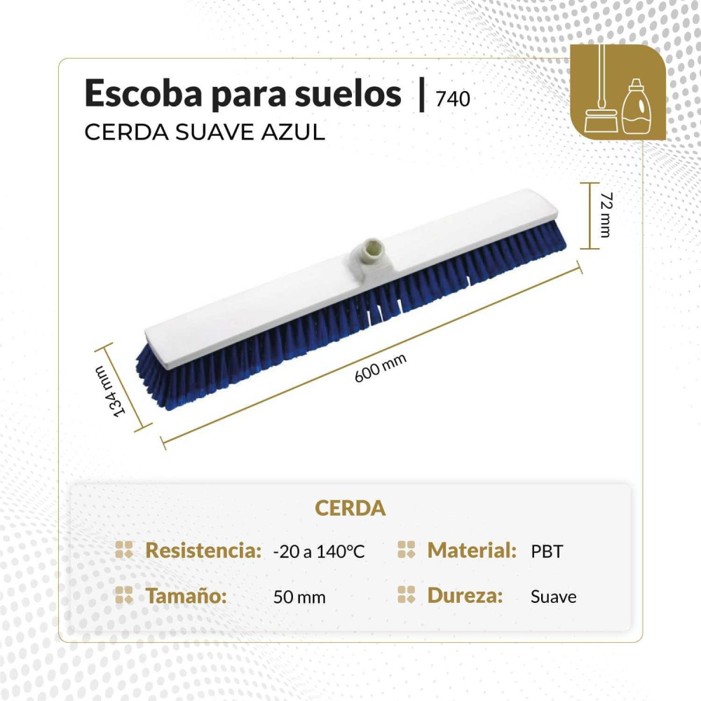 Escoba para suelos cerda suave 60 cm color azul