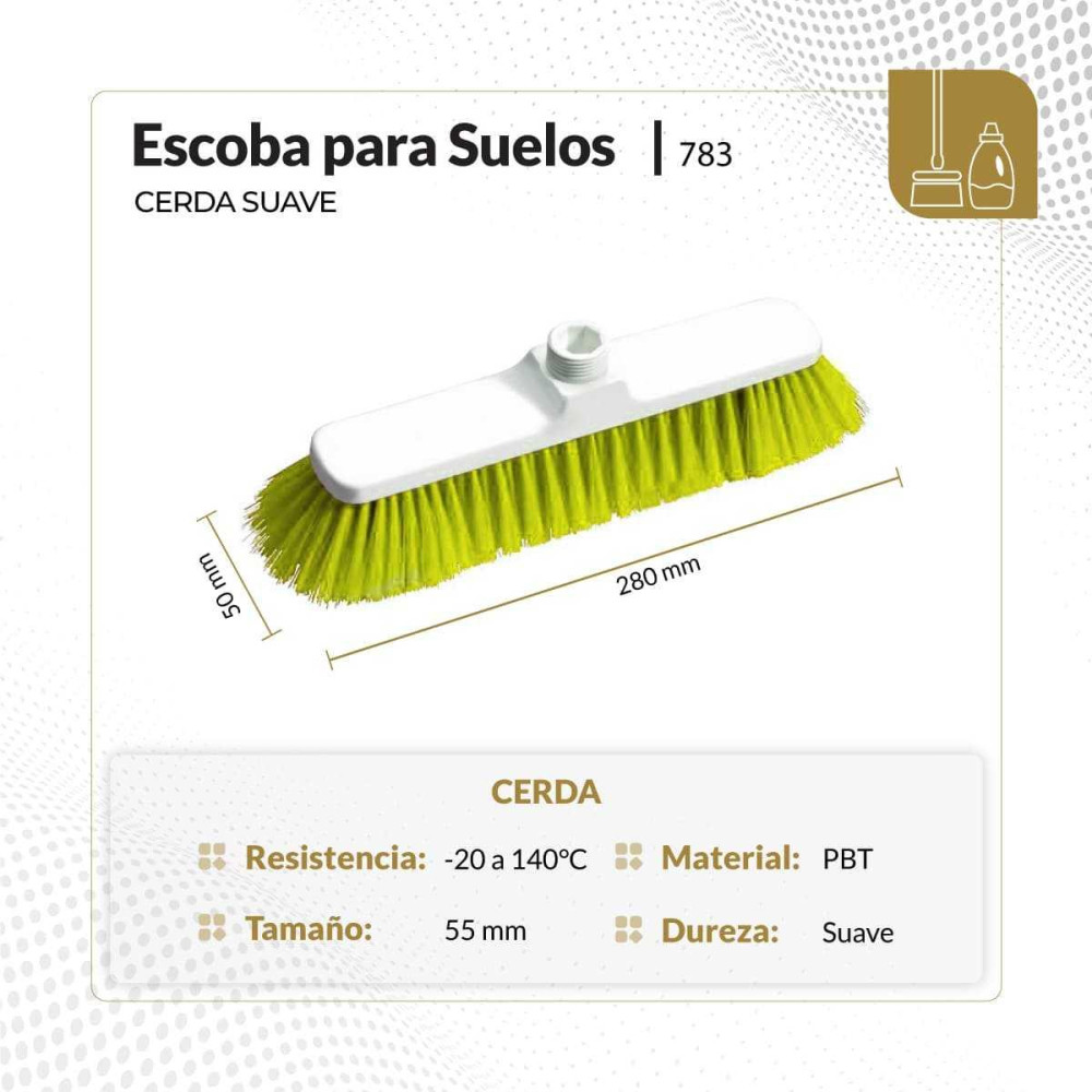 Escoba para suelos cerda suave 28 cm color amarillo