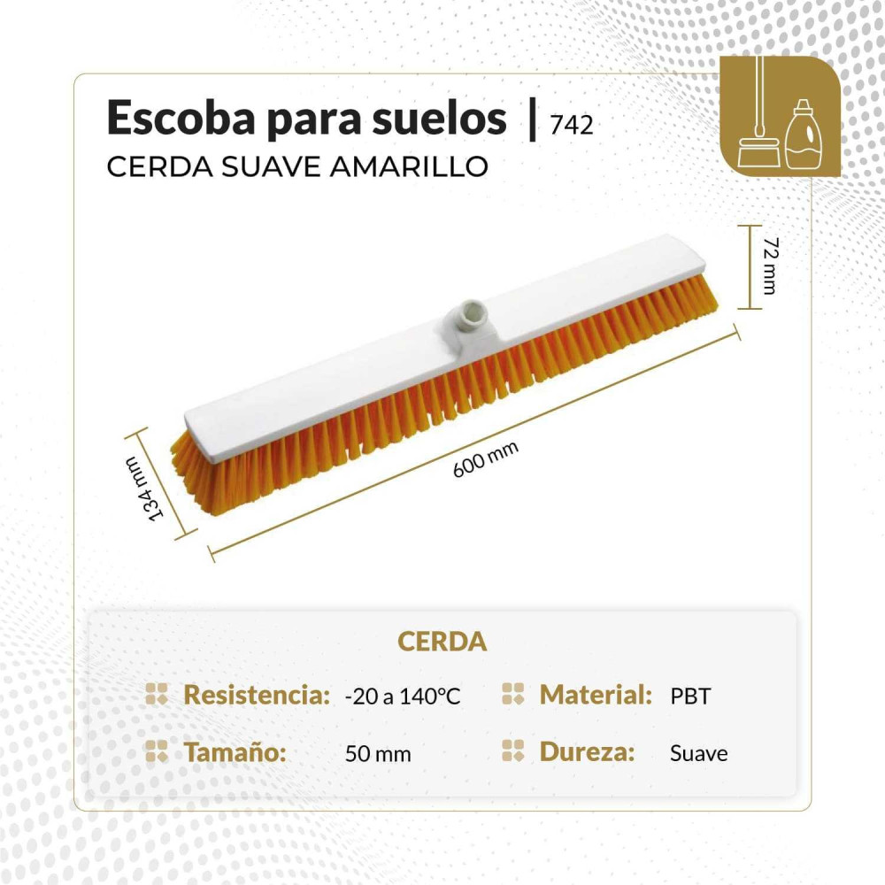 Escoba para suelos cerda suave 60 cm color amarillo