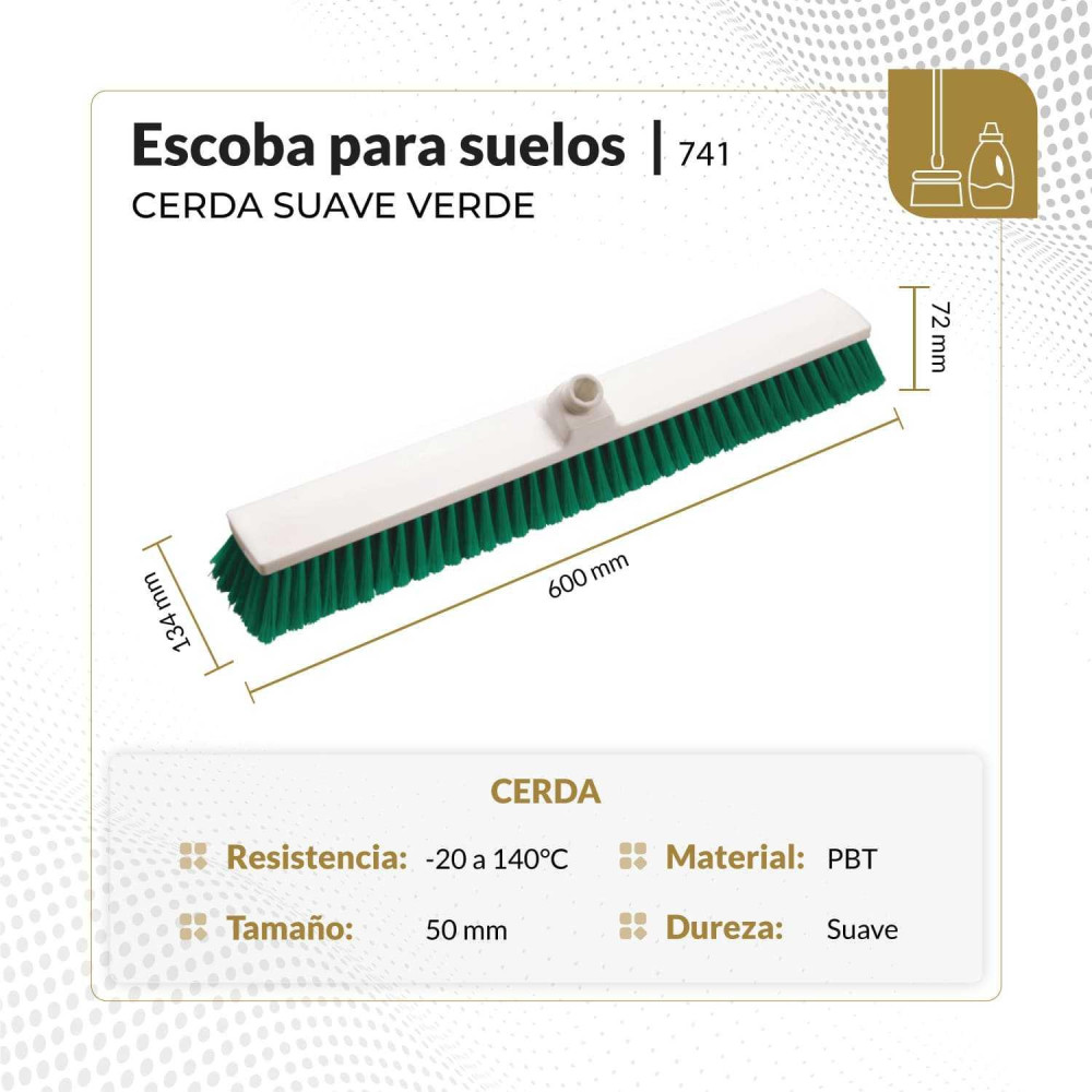 Escoba para suelos cerda suave 60 cm color verde