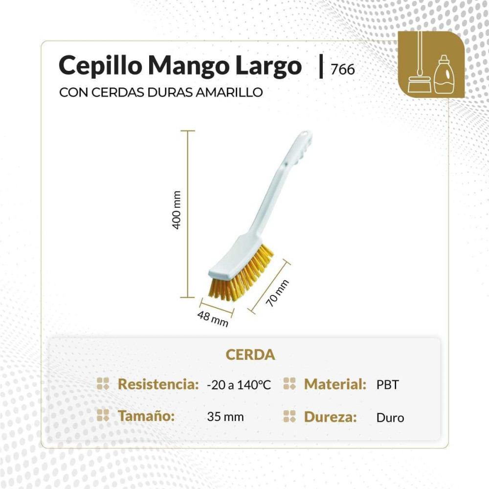 Cepillo mango largo con cerdas duras color amarillo