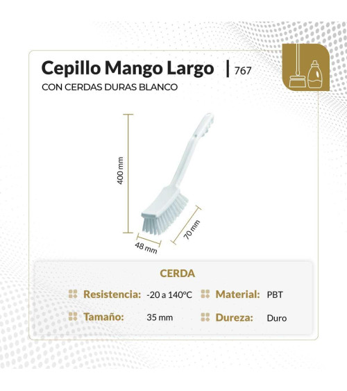 Cepillo mango largo con cerdas duras color blanco