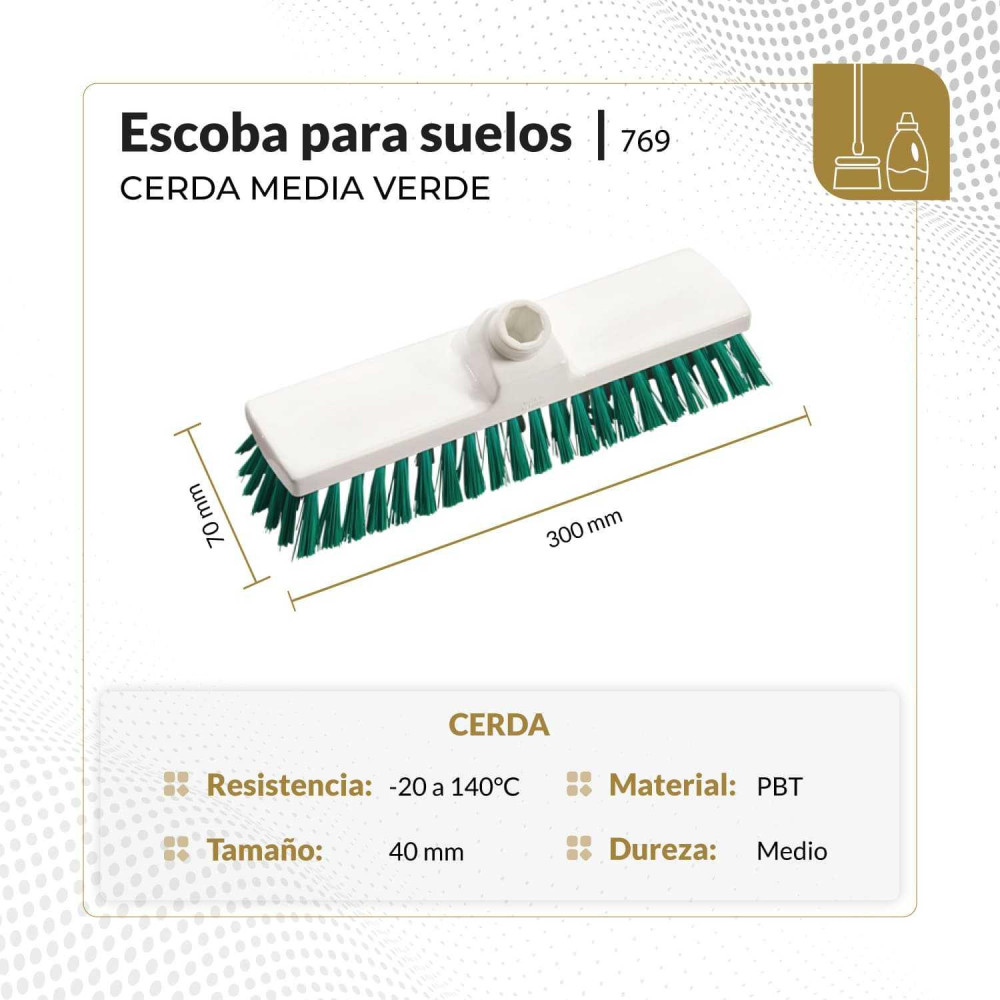 Escoba para suelos cerda media 30 cm color verde