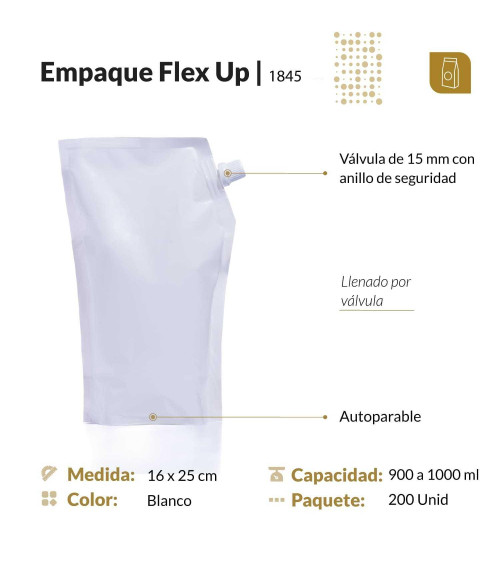 Funda parable tipo Doypack con válvula 16x25 color blanco para 1000 ml aprox