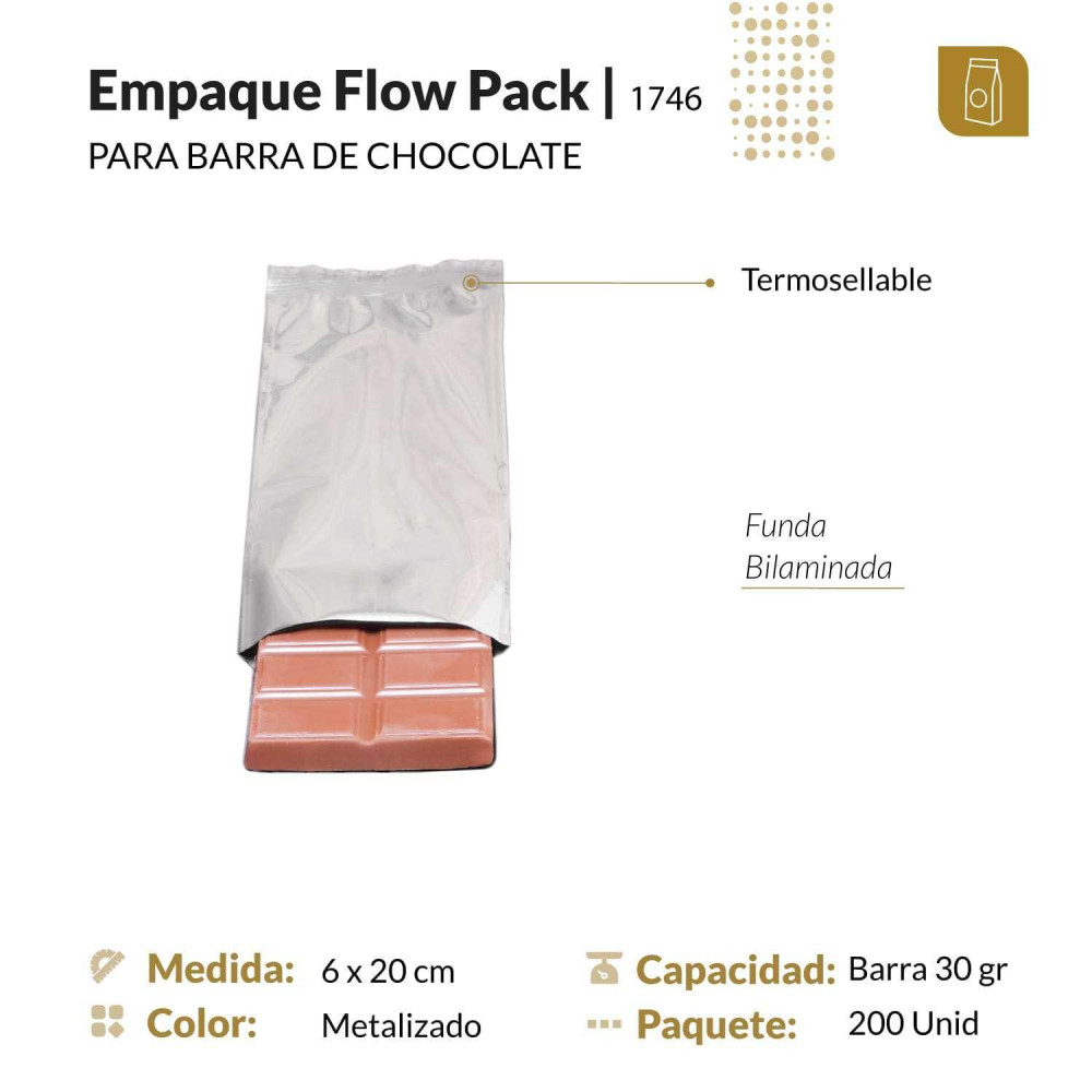 Funda bilaminada metalizada 6x20 para chocolates y snacks
