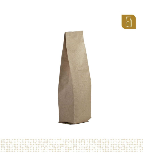 Funda 8.8x32 para café con válvula desgasificadora acabado papel de caña tipo flowpack con selle ventral 400 a 500 gr