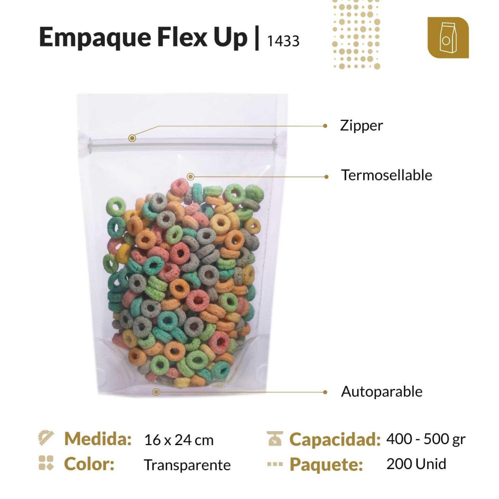 Funda parable tipo Doypack 16x24 transparente con zipper
