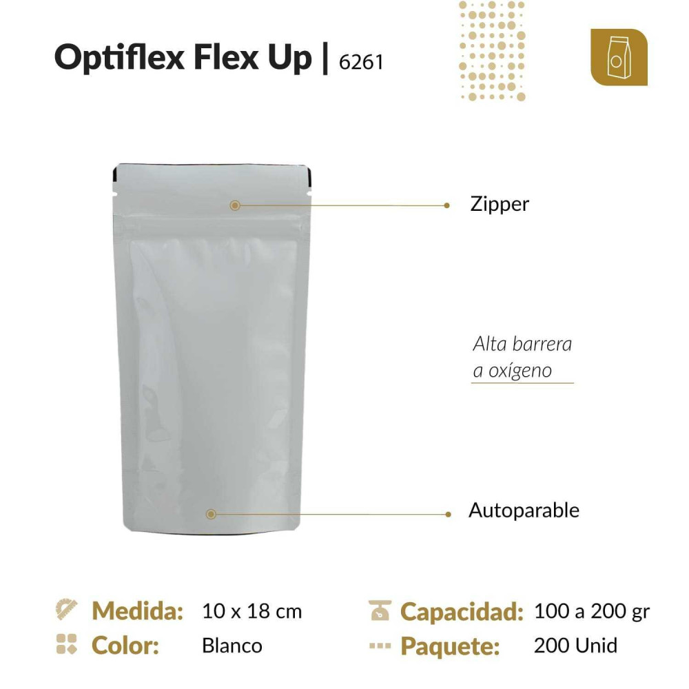 Bolsa 10x18 FLEX UP con zipper Optiflex blanca