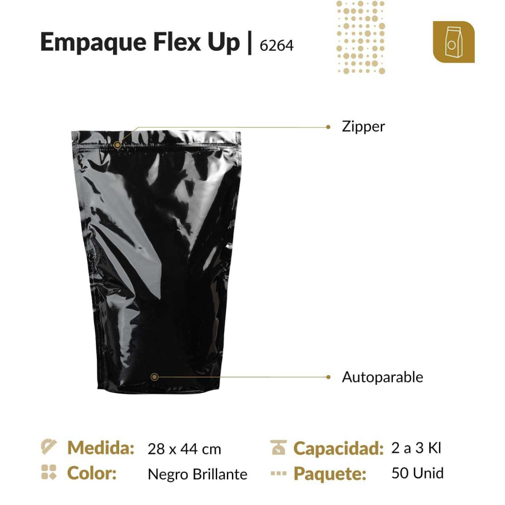 Bolsa 28x44 mm FLEX UP con zipper fondeada negra