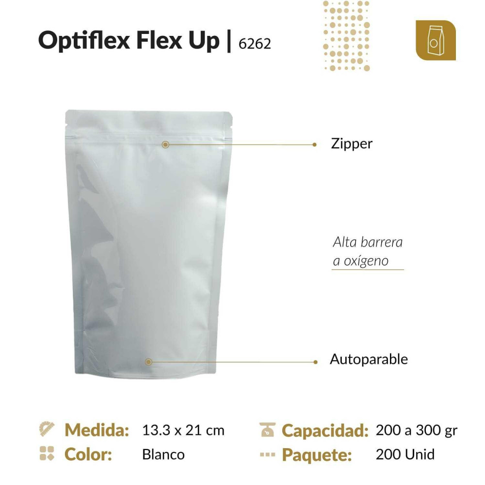 Bolsa 13.3x21 FLEX UP con zipper Optiflex blanca
