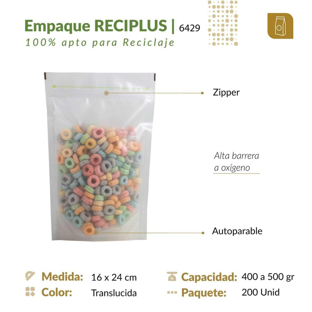 Bolsa 16x24 flex up zipper reciclable alta barrera