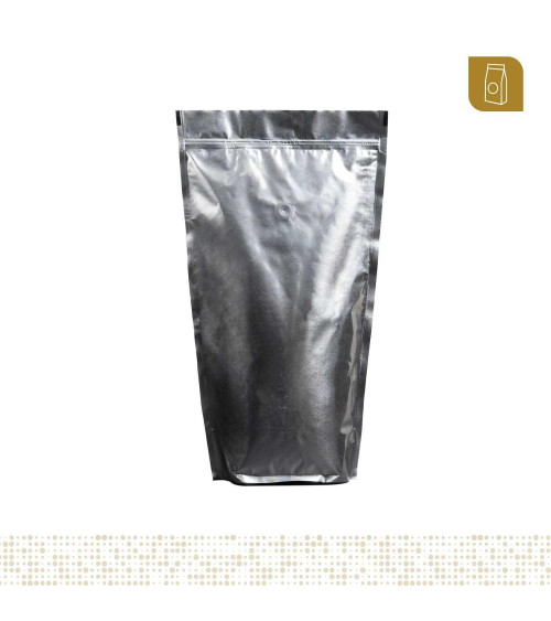 Funda parable tipo Doypack 25x44 metalizada (foil de aluminio) con válvula desgasificadora para café