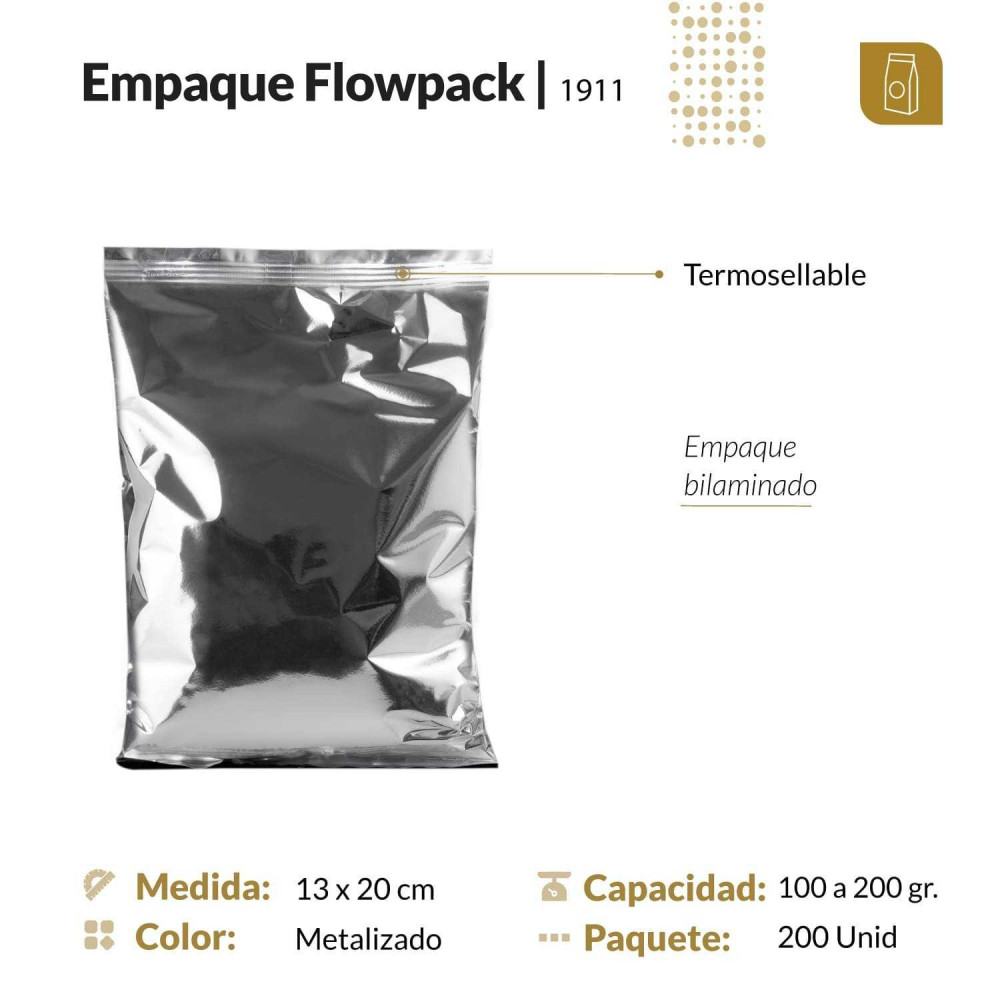 Funda bilaminada metalizada 13x20 para chocolates y snacks