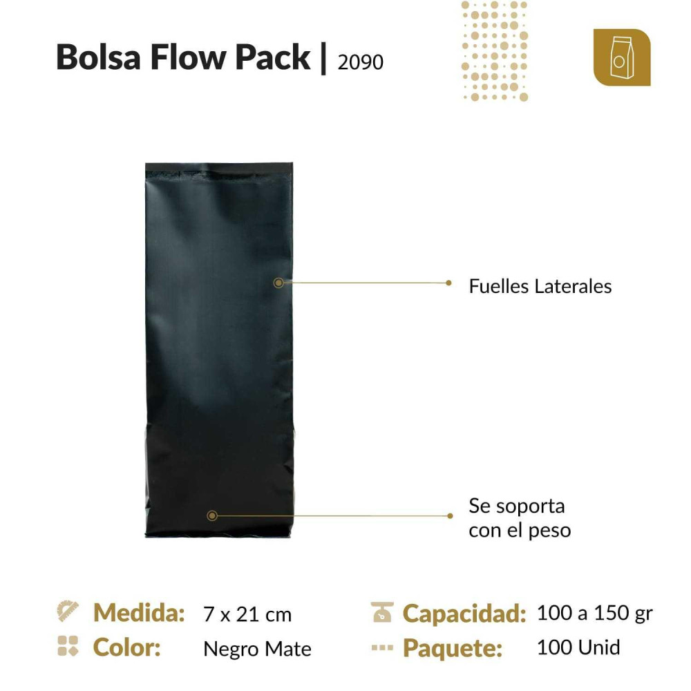 Funda flow pack trilaminada 7x21 colornegro mate capacidad 100 gr