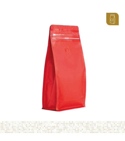 Funda 13.5x26 para café con zipper y válvula desgasificadora color rojo mate capacidad 400 a 500 gr