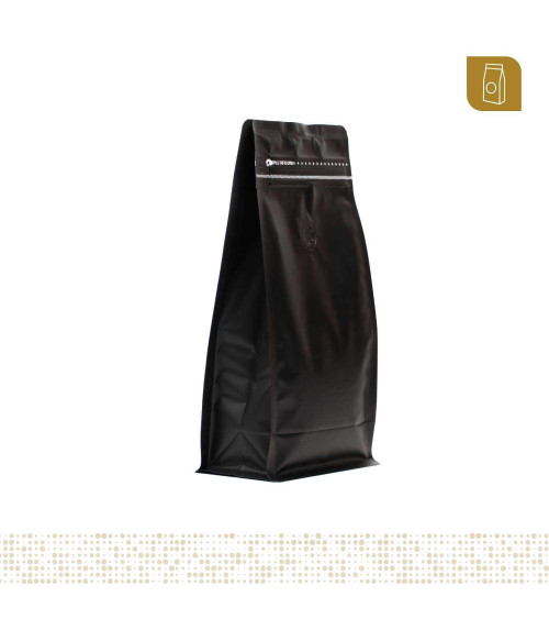 Funda 13.5x26 para café con zipper y válvula desgasificadora color negro mate capacidad 400 a 500 gr