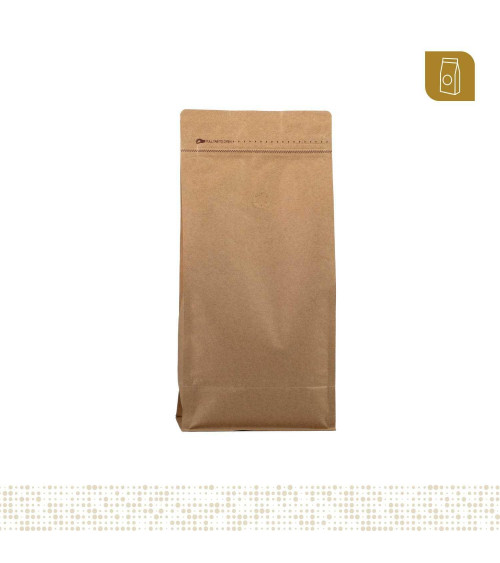 Funda 15x32.5 para café con zipper y válvula desgasificadora acabado papel kraft capacidad 1000 gr