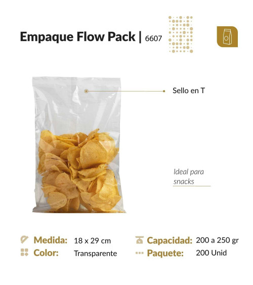 Bolsa 18x29 Flow pack transparente snacks D47448 X 100 unidades